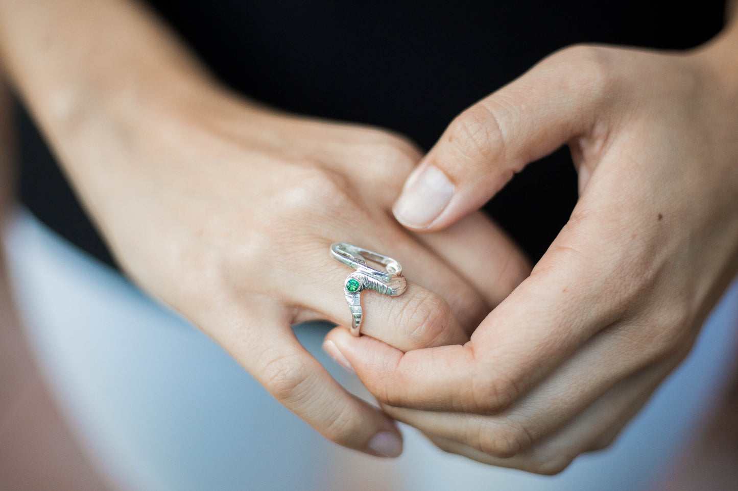 ANELL TOPAI SWAROVSKI VERD I PLATA -GREEN